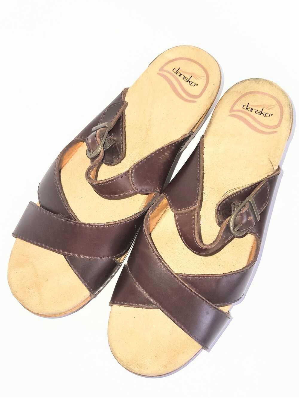 Dansko Sela Wedge Sandals Comfort Leather & Faux Wood Platform Size 39 Or 8.5-9 - Picture 2 of 15